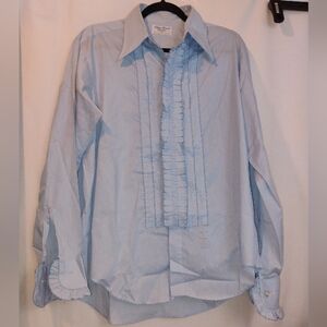 Palm Beach Formals Ruffled Light Blue Tuxedo Shirt SZ L Retro Vintage
